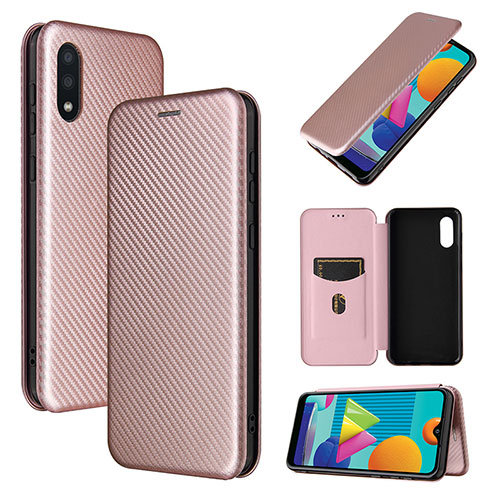 Leather Case Stands Flip Cover Holder L06Z for Samsung Galaxy A02 Rose Gold