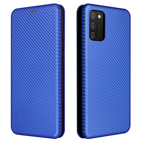 Leather Case Stands Flip Cover Holder L06Z for Samsung Galaxy A02s Blue