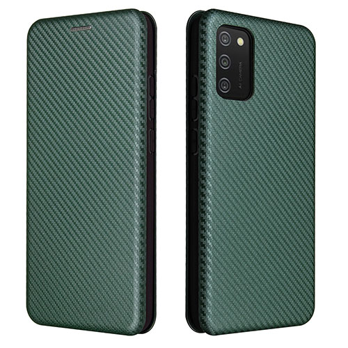 Leather Case Stands Flip Cover Holder L06Z for Samsung Galaxy A02s Green