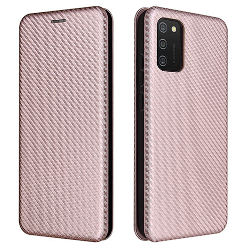 Leather Case Stands Flip Cover Holder L06Z for Samsung Galaxy A02s Rose Gold