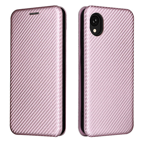 Leather Case Stands Flip Cover Holder L06Z for Samsung Galaxy A22 5G SC-56B Rose Gold