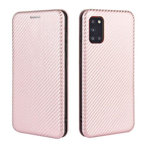 Leather Case Stands Flip Cover Holder L06Z for Samsung Galaxy A31 Rose Gold