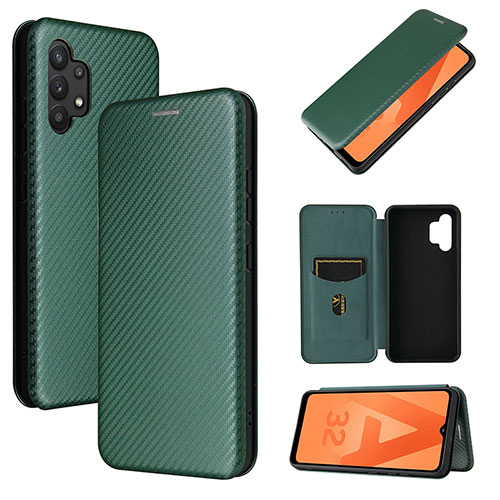 Leather Case Stands Flip Cover Holder L06Z for Samsung Galaxy A32 4G Green