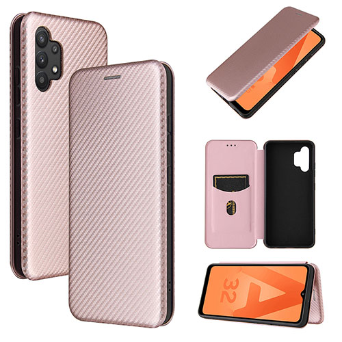 Leather Case Stands Flip Cover Holder L06Z for Samsung Galaxy A32 4G Rose Gold