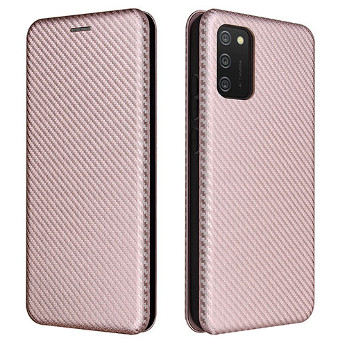 Leather Case Stands Flip Cover Holder L06Z for Samsung Galaxy F02S SM-E025F Rose Gold