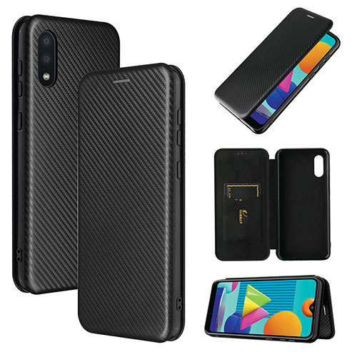 Leather Case Stands Flip Cover Holder L06Z for Samsung Galaxy M02 Black