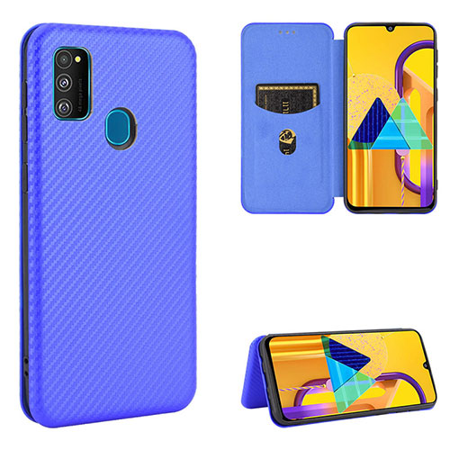 Leather Case Stands Flip Cover Holder L06Z for Samsung Galaxy M21 Blue