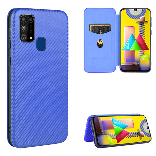 Leather Case Stands Flip Cover Holder L06Z for Samsung Galaxy M31 Blue