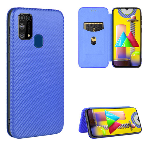 Leather Case Stands Flip Cover Holder L06Z for Samsung Galaxy M31 Prime Edition Blue