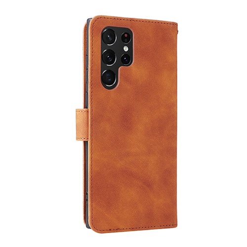 Leather Case Stands Flip Cover Holder L06Z for Samsung Galaxy S22 Ultra 5G Brown