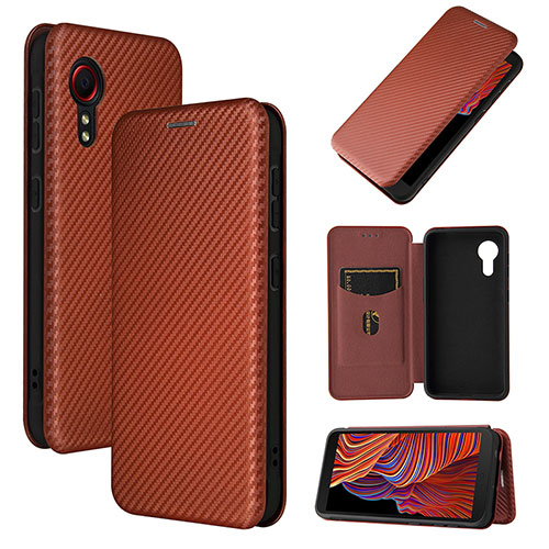 Leather Case Stands Flip Cover Holder L06Z for Samsung Galaxy XCover 5 SM-G525F Brown