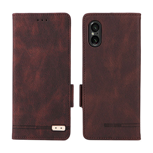 Leather Case Stands Flip Cover Holder L06Z for Sony Xperia 5 V Brown