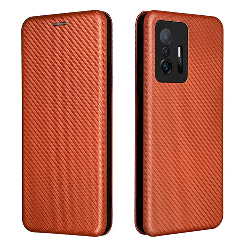 Leather Case Stands Flip Cover Holder L06Z for Xiaomi Mi 11T Pro 5G Brown