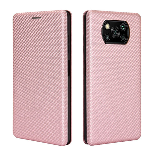 Leather Case Stands Flip Cover Holder L06Z for Xiaomi Poco X3 NFC Rose Gold