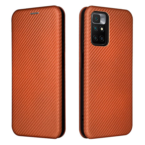 Leather Case Stands Flip Cover Holder L06Z for Xiaomi Redmi 10 4G Brown