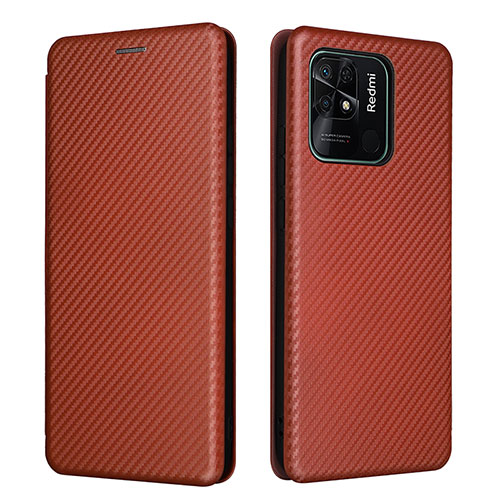 Leather Case Stands Flip Cover Holder L06Z for Xiaomi Redmi 10 India Brown