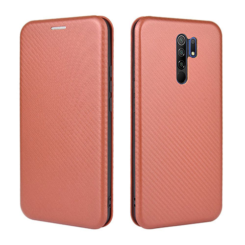 Leather Case Stands Flip Cover Holder L06Z for Xiaomi Redmi 9 Brown