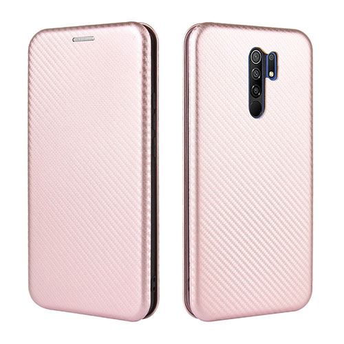 Leather Case Stands Flip Cover Holder L06Z for Xiaomi Redmi 9 Prime India Rose Gold