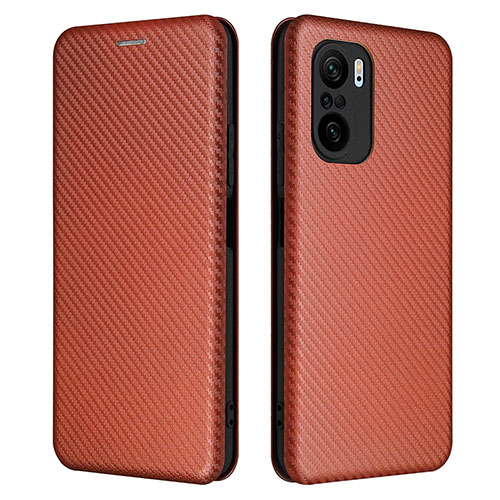 Leather Case Stands Flip Cover Holder L06Z for Xiaomi Redmi K40 Pro 5G Brown