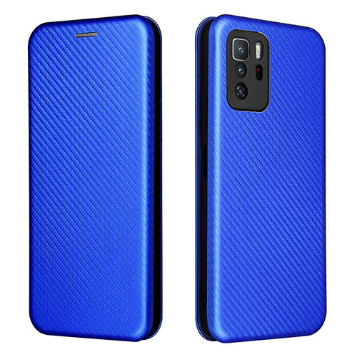 Leather Case Stands Flip Cover Holder L06Z for Xiaomi Redmi Note 10 Pro 5G Blue