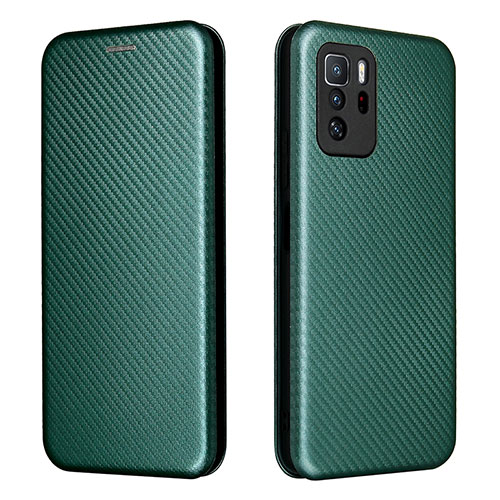 Leather Case Stands Flip Cover Holder L06Z for Xiaomi Redmi Note 10 Pro 5G Green