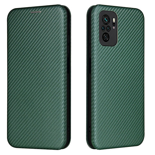 Leather Case Stands Flip Cover Holder L06Z for Xiaomi Redmi Note 10S 4G Green