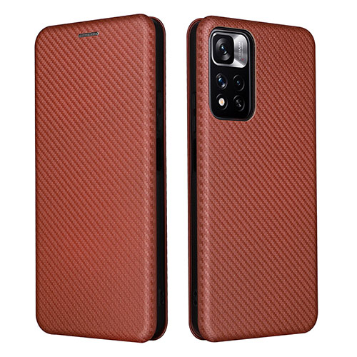 Leather Case Stands Flip Cover Holder L06Z for Xiaomi Redmi Note 11 Pro+ Plus 5G Brown