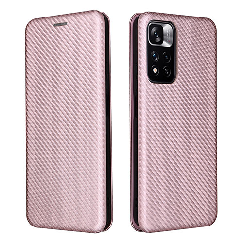 Leather Case Stands Flip Cover Holder L06Z for Xiaomi Redmi Note 11 Pro+ Plus 5G Rose Gold