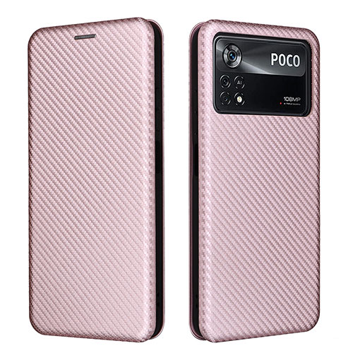 Leather Case Stands Flip Cover Holder L06Z for Xiaomi Redmi Note 11E Pro 5G Rose Gold