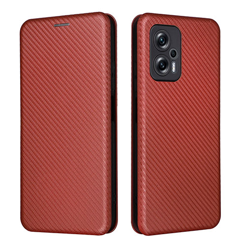 Leather Case Stands Flip Cover Holder L06Z for Xiaomi Redmi Note 11T Pro+ Plus 5G Brown