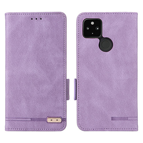 Leather Case Stands Flip Cover Holder L07Z for Google Pixel 5 XL 5G Purple