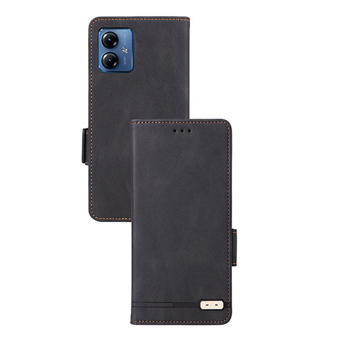 Leather Case Stands Flip Cover Holder L07Z for Motorola Moto G14 Black