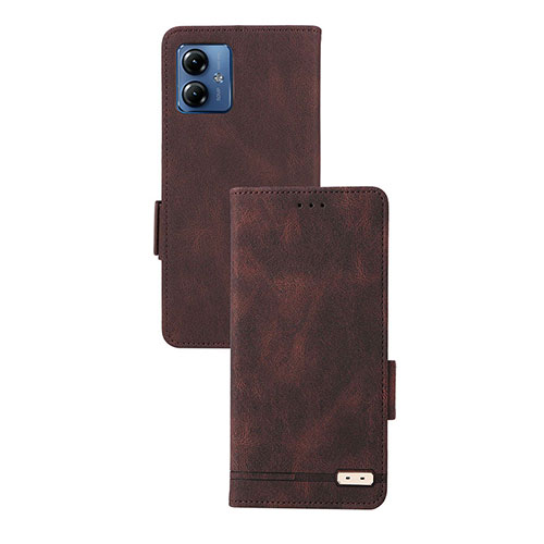 Leather Case Stands Flip Cover Holder L07Z for Motorola Moto G14 Brown