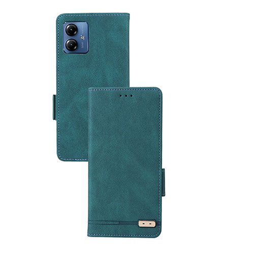 Leather Case Stands Flip Cover Holder L07Z for Motorola Moto G14 Green