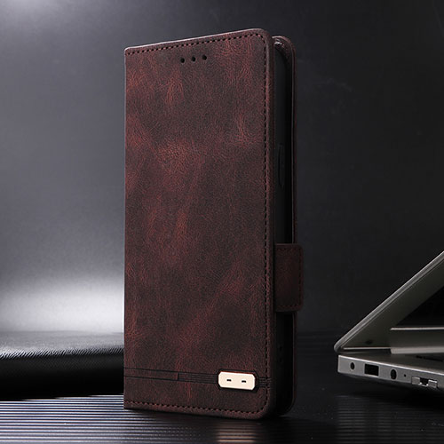 Leather Case Stands Flip Cover Holder L07Z for Motorola Moto G84 5G Brown