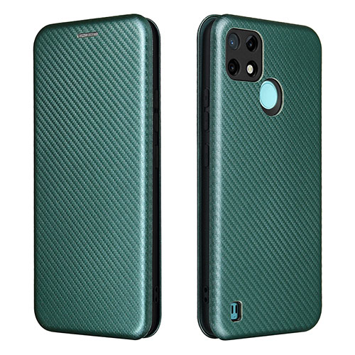 Leather Case Stands Flip Cover Holder L07Z for Realme C21Y Green