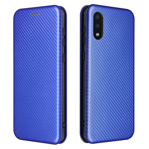 Leather Case Stands Flip Cover Holder L07Z for Samsung Galaxy A02 Blue