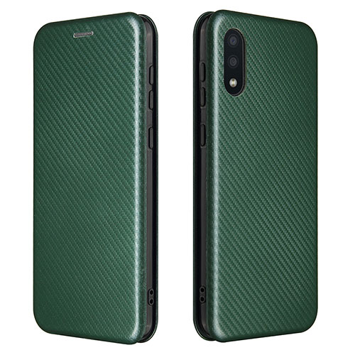 Leather Case Stands Flip Cover Holder L07Z for Samsung Galaxy A02 Green