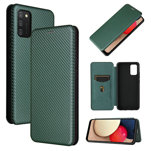 Leather Case Stands Flip Cover Holder L07Z for Samsung Galaxy A02s Green