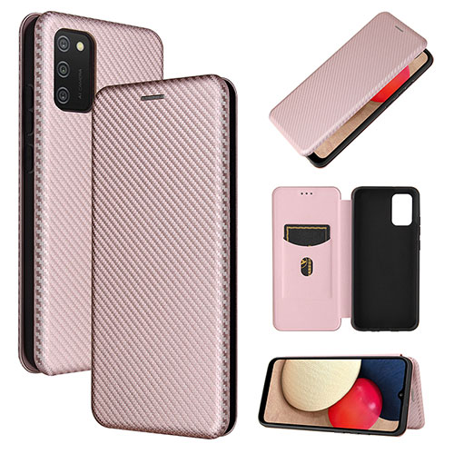 Leather Case Stands Flip Cover Holder L07Z for Samsung Galaxy A02s Rose Gold