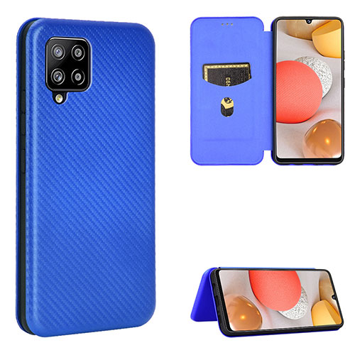 Leather Case Stands Flip Cover Holder L07Z for Samsung Galaxy A42 5G Blue