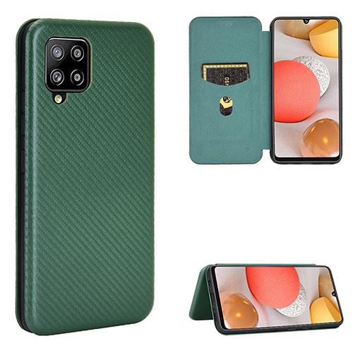 Leather Case Stands Flip Cover Holder L07Z for Samsung Galaxy A42 5G Green