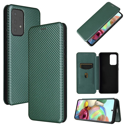 Leather Case Stands Flip Cover Holder L07Z for Samsung Galaxy A72 5G Green