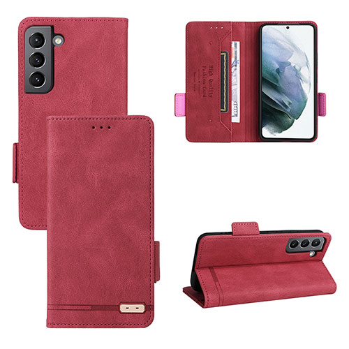 Leather Case Stands Flip Cover Holder L07Z for Samsung Galaxy S21 Plus 5G Red