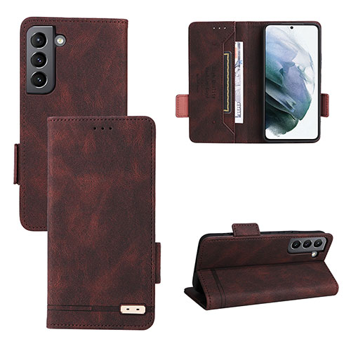 Leather Case Stands Flip Cover Holder L07Z for Samsung Galaxy S23 5G Brown