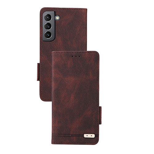 Leather Case Stands Flip Cover Holder L07Z for Samsung Galaxy S24 Plus 5G Brown