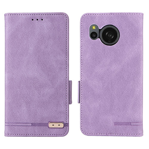 Leather Case Stands Flip Cover Holder L07Z for Sharp Aquos Sense8 Purple