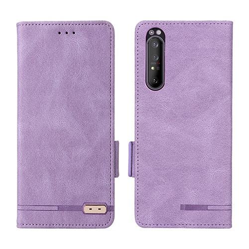 Leather Case Stands Flip Cover Holder L07Z for Sony Xperia 1 II Purple