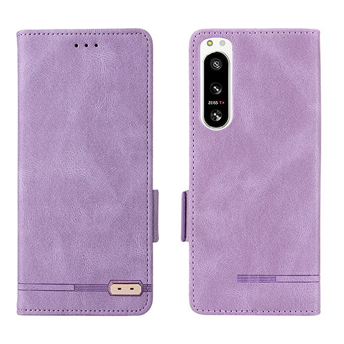 Leather Case Stands Flip Cover Holder L07Z for Sony Xperia 5 IV Purple