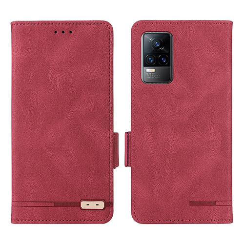 Leather Case Stands Flip Cover Holder L07Z for Vivo V21e 4G Red